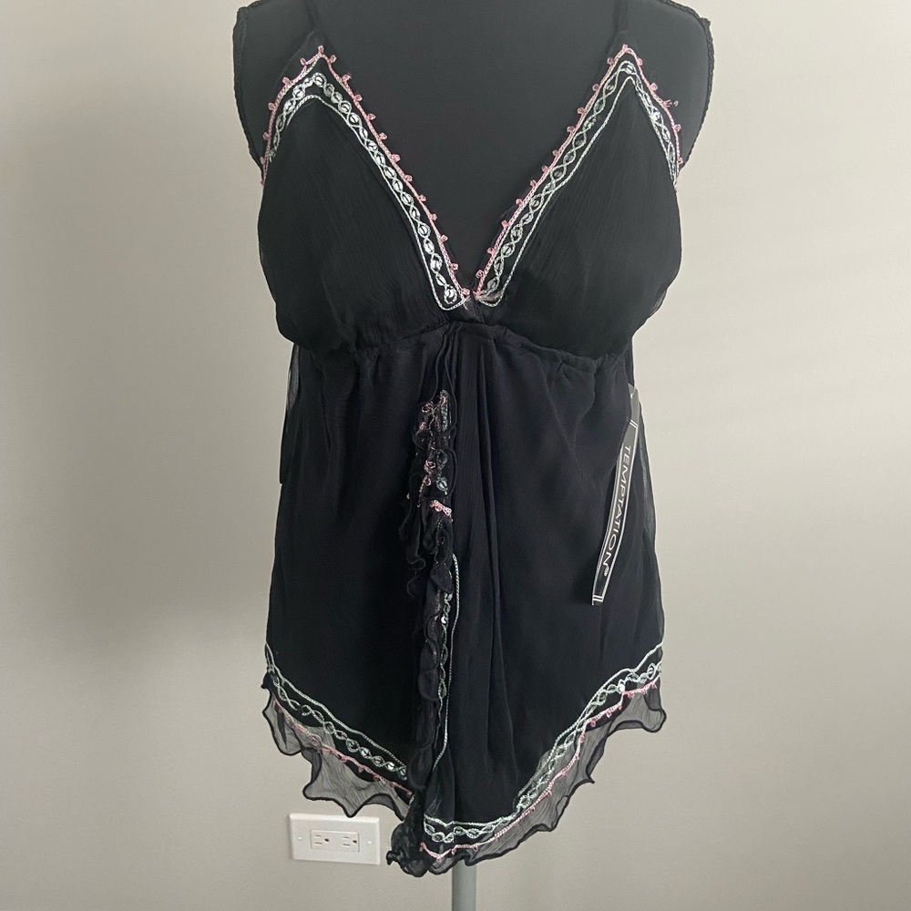Temptation Black Babydoll Top with Embroidered Accent
